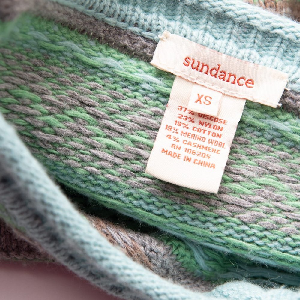 Sundance Nordic Isle Cashmere Sweater Pullover Wool V-neck Green Brown Size XS - Picture 4 of 7